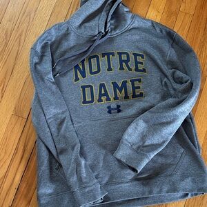 Under Armour Gray Notre Dame Pullover Hoodie with Navy & Gold Lettering